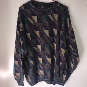 Sweater Sz XL Navy Purple Gray & Teal